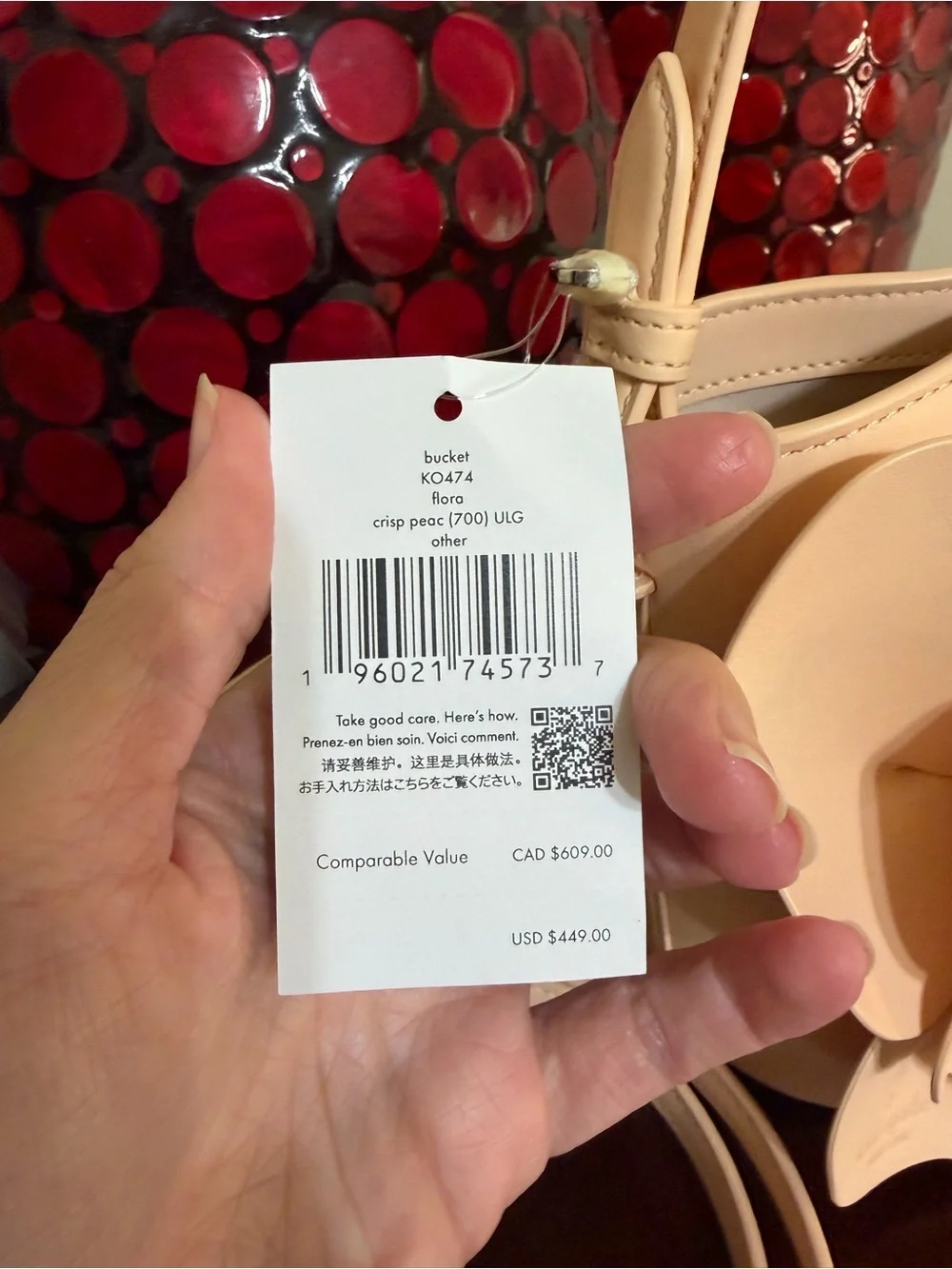 kate spade Flora Bucket Bag in Crisp Peach NWT MSRP $449